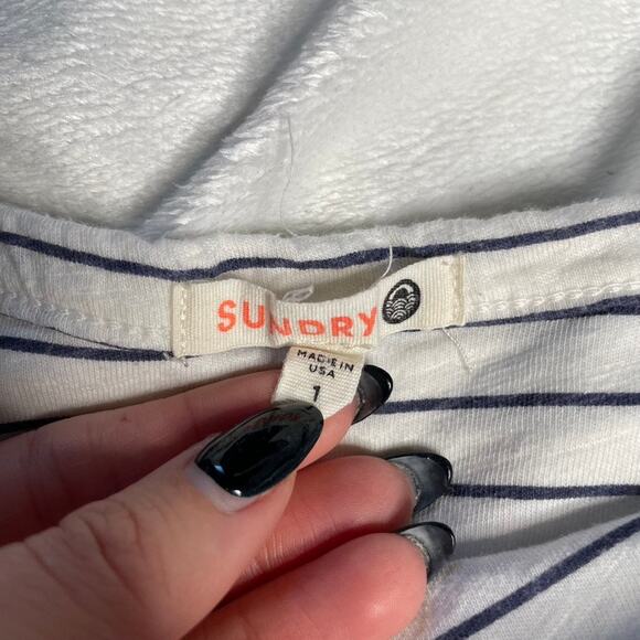 SUNDRY White Navy Striped Maternity Tunic Small Short Sleeve 1 Mini Dress - Picture 2 of 2